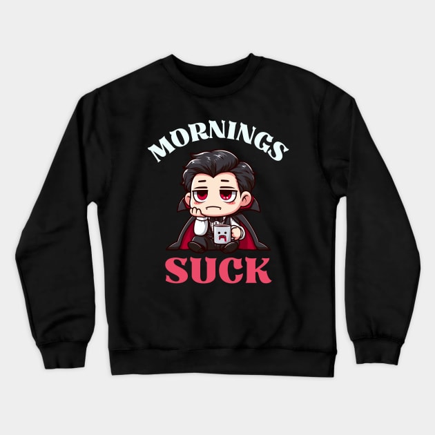 Mornings Suck - Cute Dracula Crewneck Sweatshirt by Kawaii N Spice